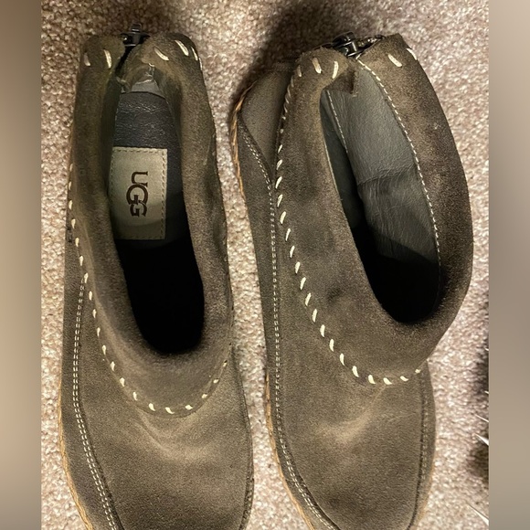 UGG Varney Women Flat Ankle Boots Rear Zip Booties Slate Gray Real Suede - Picture 5 of 8